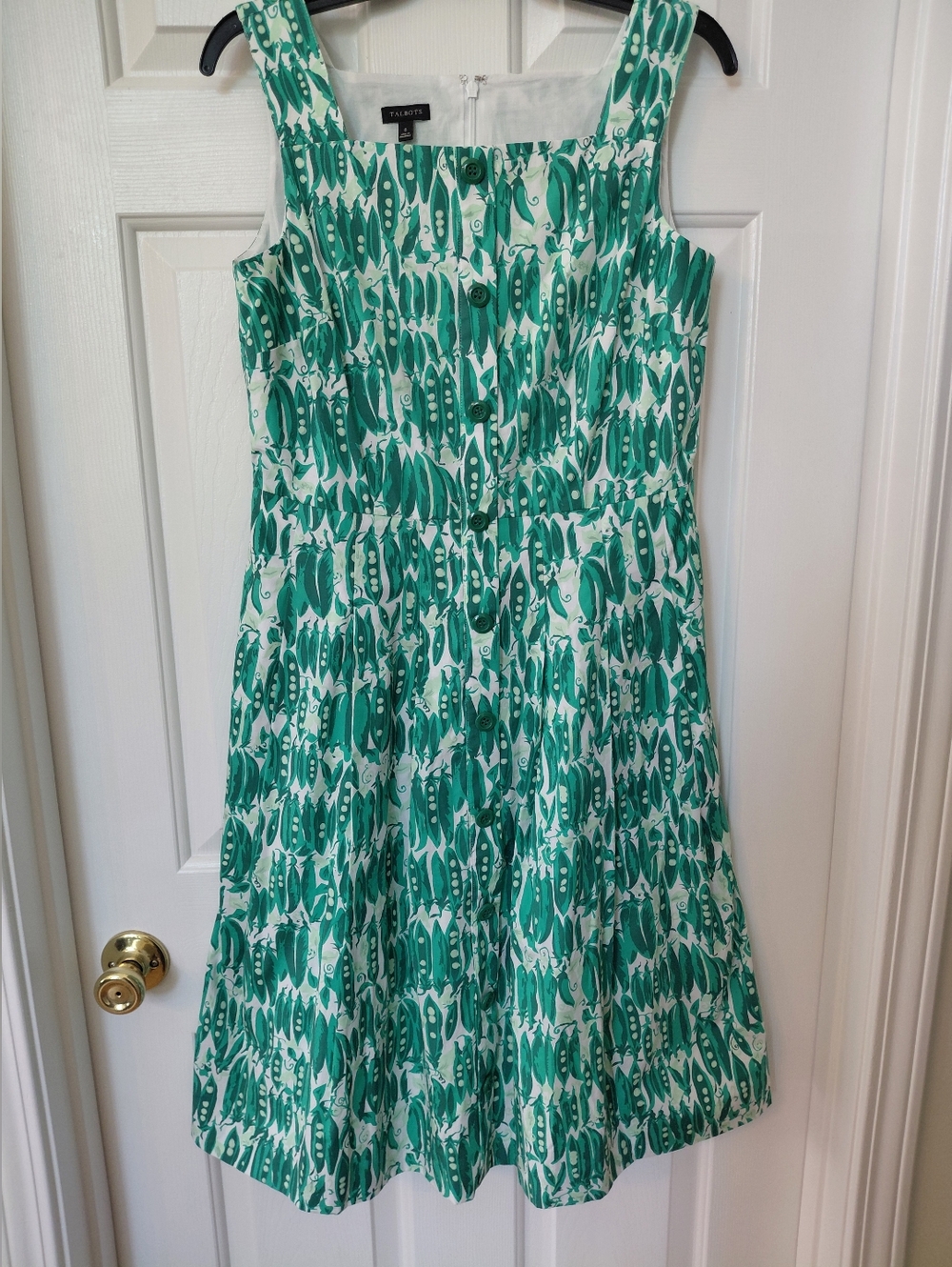 Talbots Green & White Printed Sleeveless Dress